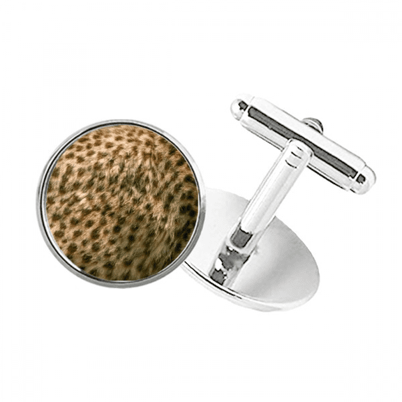 Leopard Feather Design Round Button Cuff Clip Stud Cufflinks