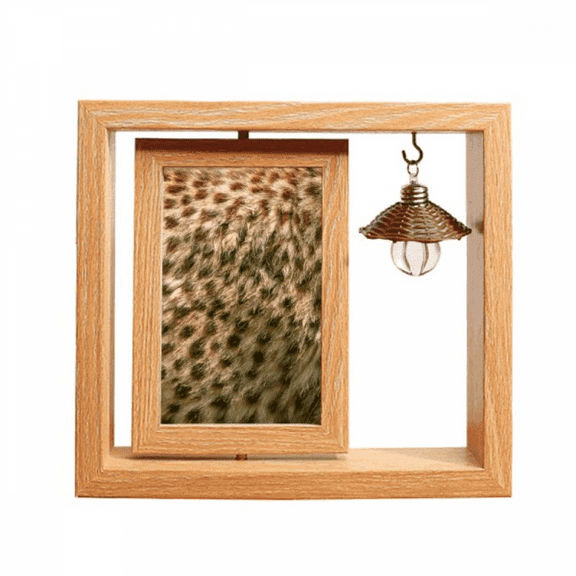 Leopard Feather Design Wooden Rotating Picture Photo Frame 4x6