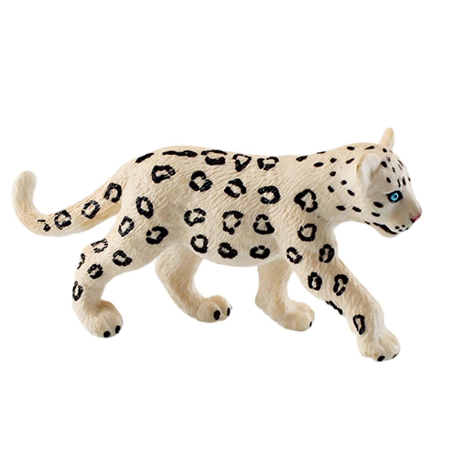 Hand-Painted White and Black PVC Snow Leopard Figurine