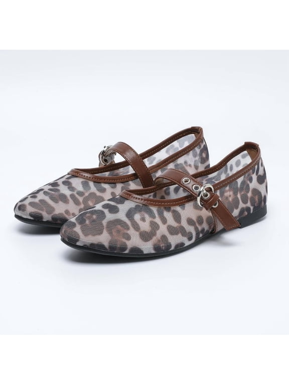Leopard Flats for Women Mesh Flats Ballet Flats Mary Jane Flats Women's Dress Shoes Ballet Shoes