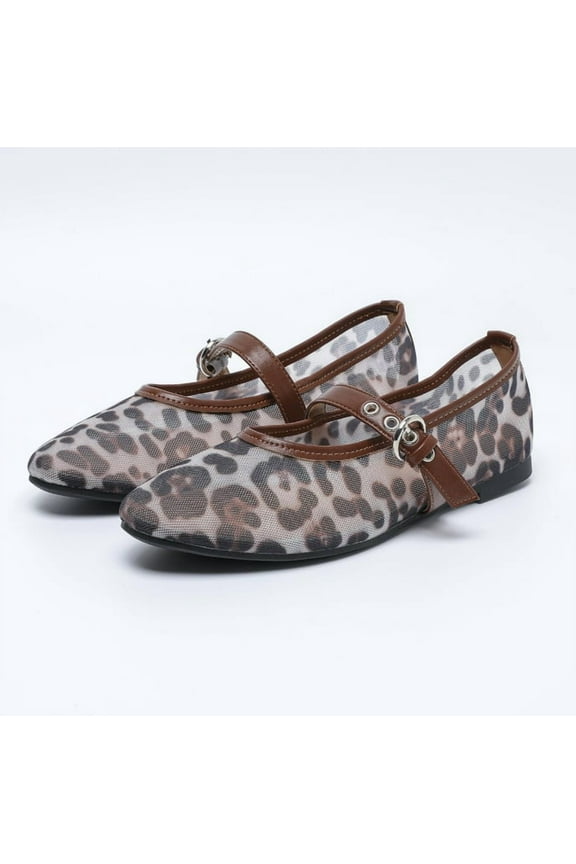 Leopard Flats for Women Mesh Flats Ballet Flats Mary Jane Flats Women's Dress Shoes Ballet Shoes