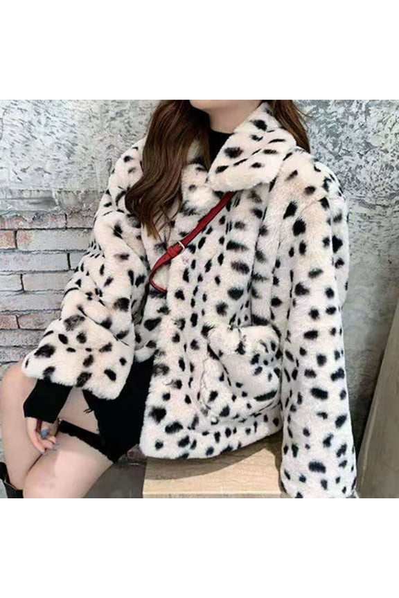 Leopard Fleece Jacket for Women Lapel Faux Fur Button Down Jackets Long Sleeve Fashion Teddy Bear Coats with Pockets Thermal Fuzzy Sweaters Drawstring Ladies Trendy Coats