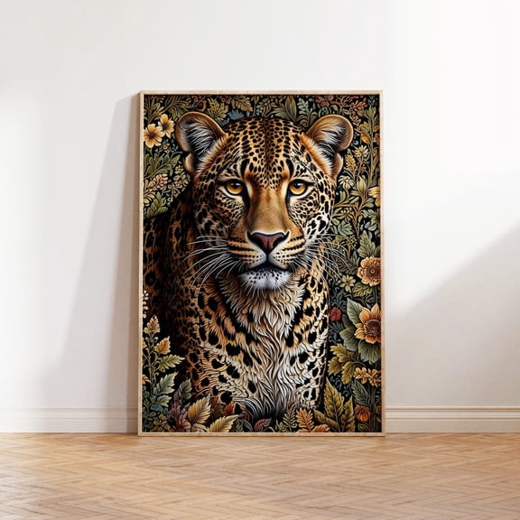 Leopard Floral Dark Academia Wall Art, Unframed Paper Print Size 24x36