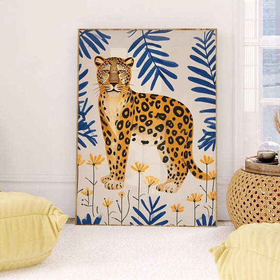 Leopard Floral Jungle Maximalist Wall Art, Unframed Canvas Size 24x36