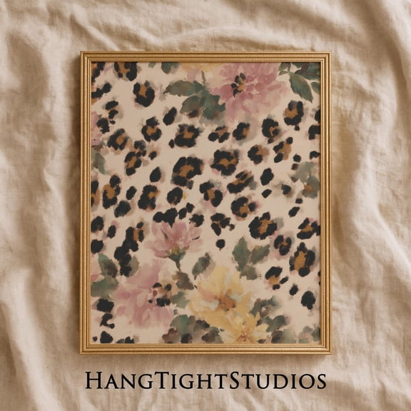 Leopard Floral Maximalist Boho Wall Art Print