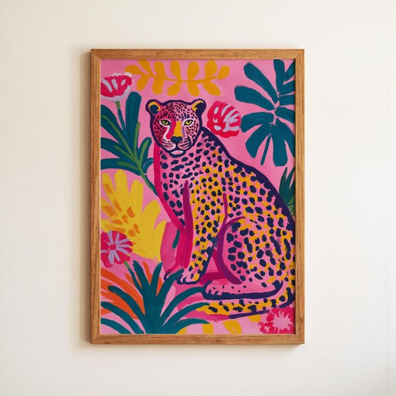 Leopard Floral Poster Print, Whimsical Animal Art, Modern Wall Decor , Poster Print Only