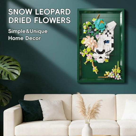Leopard Floral Photo Frame Building Blocks Set, 3D Micro Brick Model for Wall Display Decor