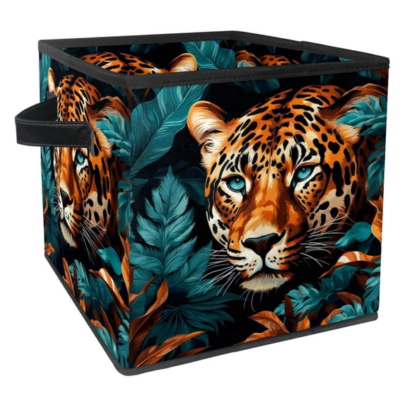 Leopard Foldable Storage Basket with Handle, 10.8"x10.5"x10.6", Large Capacity - Storage Box, Storage Cubes, Toy Box Included