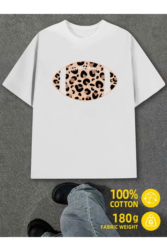 Leopard Football Tee for men white 180G 100% Cotton Daytime and weekend wear Classic Unisex Shirt Printed tshirts Fashion Unisex Shirt Graphic Tee tshirts