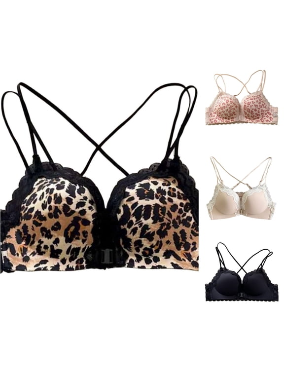 Leopard Front Snap Bra For Women Small Chest Push Up Lift Back Everyday Bra