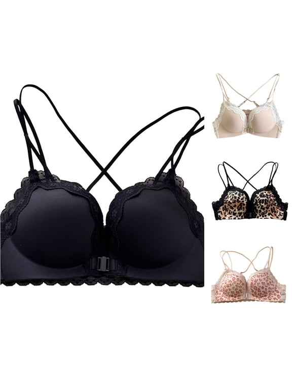 Leopard Front Snap Bra For Women Small Chest Push Up Lift Back Everyday Bra