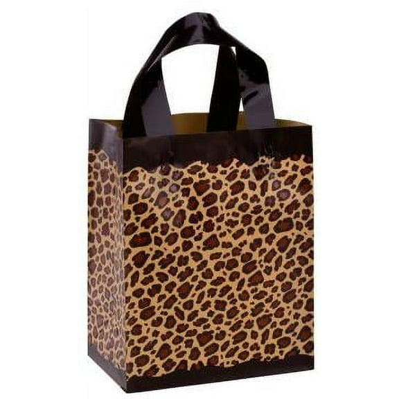 SSWBasics Leopard Frosted Plastic Shopping Bags - 8" x 5" x 10" - Case of 100- Leopard Bag - Frosted Plastic Boutique Bags | Unique Leopard Print Gift Bags for Retail | Elegant and Durable Design