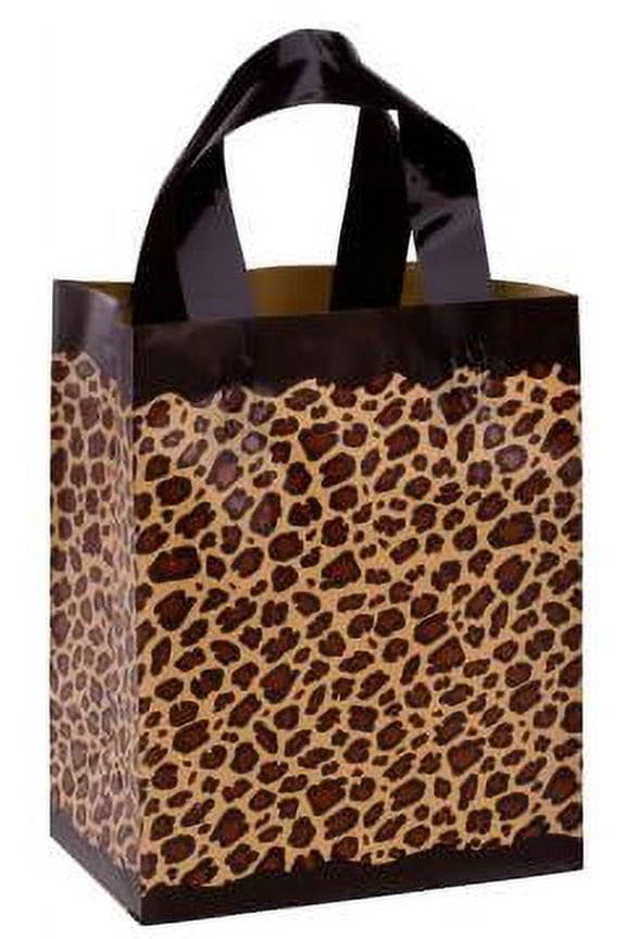 Leopard Frosted Plastic Shopping Bags - 8" x 5" x 10" - Case of 100- Leopard Bag - Frosted Plastic Boutique Bags | Unique Leopard Print Gift Bags for Retail | Elegant and Durable Design