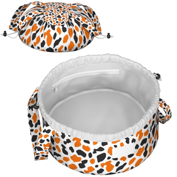 Leopard Full Print Drawstring Cosmetic & Makeup Bag – Large Portable Makeup Organizer with Inner Zipper Pocket & Mesh Compartment, Travel Toiletry Bag for Women