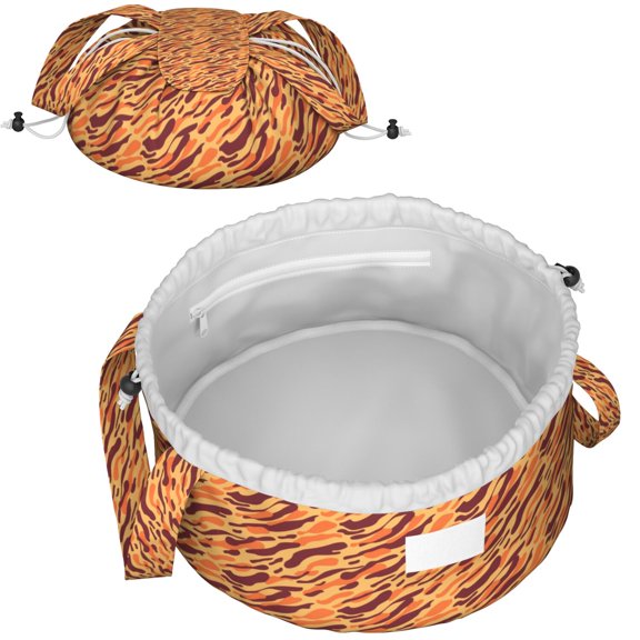 Leopard Full Print Drawstring Cosmetic & Makeup Bag – Large Portable Makeup Organizer with Inner Zipper Pocket & Mesh Compartment, Travel Toiletry Bag for Women