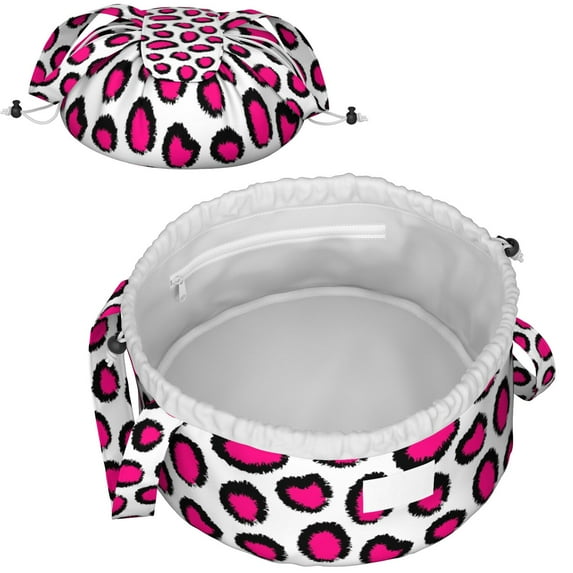 Leopard Full Print Drawstring Cosmetic & Makeup Bag – Large Portable Makeup Organizer with Inner Zipper Pocket & Mesh Compartment, Travel Toiletry Bag for Women