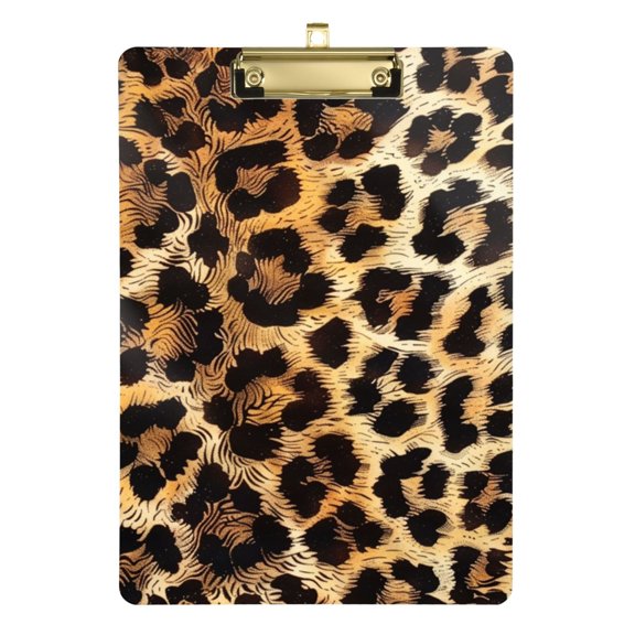 Leopard Fur Print Acrylic Clipboard Drawing Board with Hook Writing Pad File Storage A4 Size Gold 12.5" x 9"