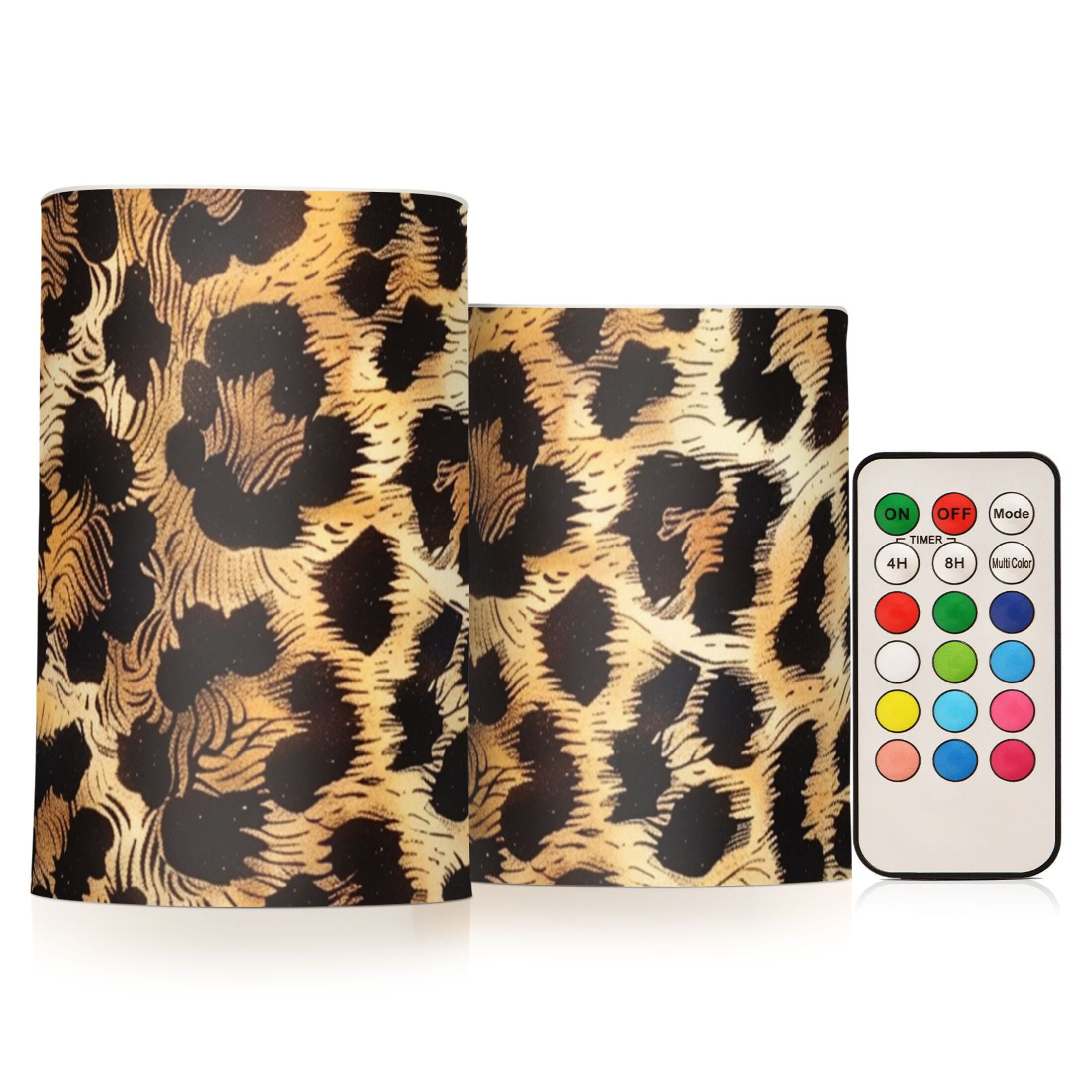 Leopard Fur Print Flickering Flameless Candles LED Tealight Battery Operated with Remote Set of 2 Holiday Decor Ornaments