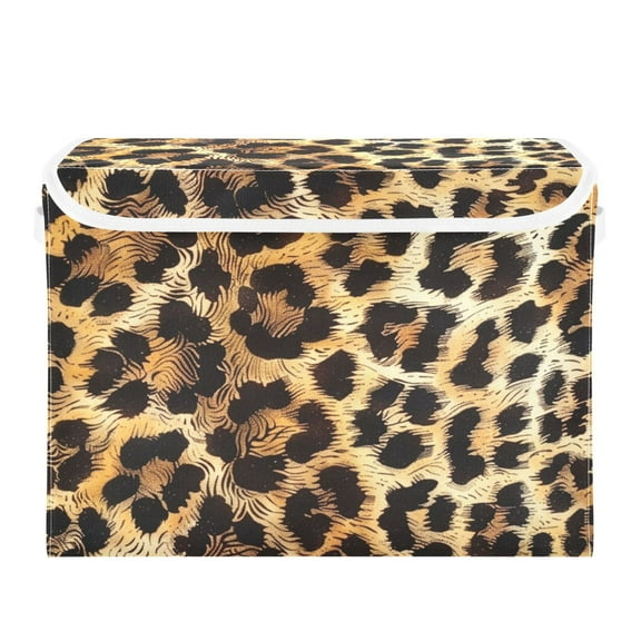 Leopard Fur Print Foldable Storage Bin with Lid and Handle Collapsible Storage Box 16.5 x 12.6 x 11.8 inches