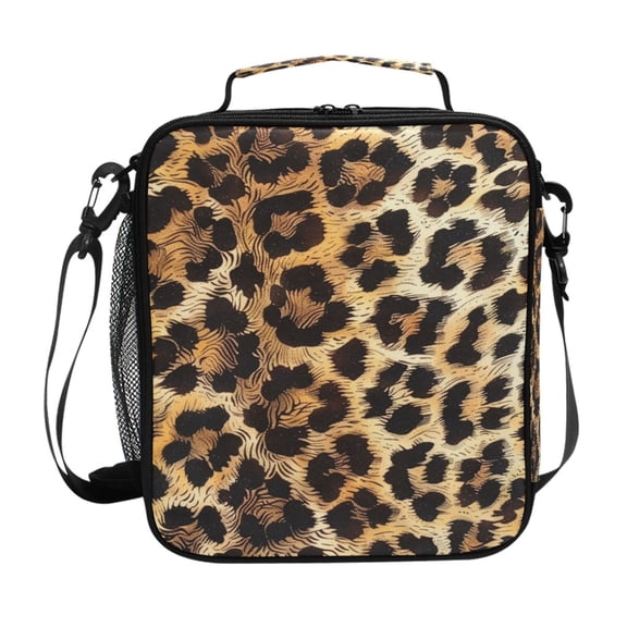 Leopard Fur Print Insulated Lunch Bag Reusable Lunch Box Lunch Container with Straps