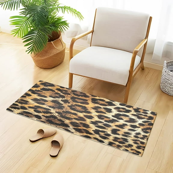 Leopard Fur Print Plush Carpet Non Slip Runner Rug Absorbent Bath Mat 39" x 20"