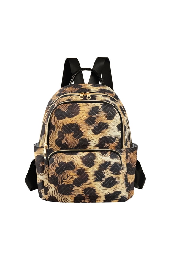 Leopard Fur Print Quilted Backpack Fashion Daypack Commuter Bag for Women 8.5 L