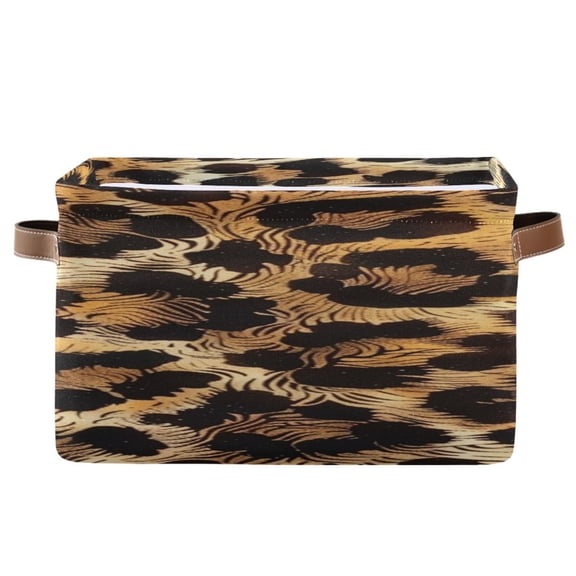 Leopard Fur Print Square Storage Bins with Handles Collapsible Containing Box 1 Pack