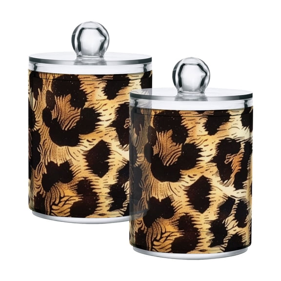 Leopard Fur Print Translucent Plastic Cans Storage Canisters with Lid Set of 2