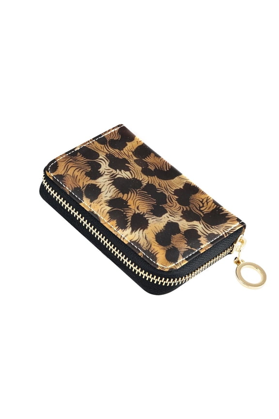 Leopard Fur Print Women's Credit Card Holder PU Leather Zipper Wallet RFID Blocking