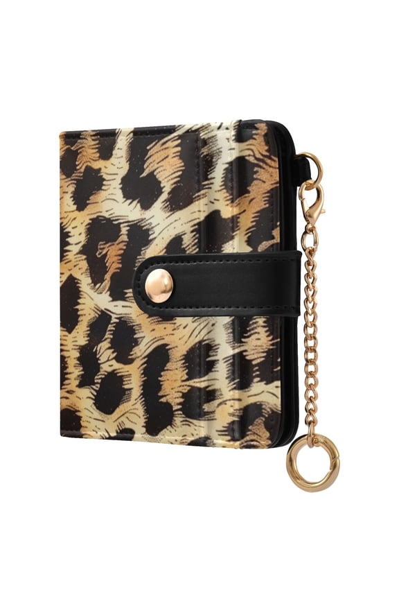 Leopard Fur Print Women's Wallet PU Leather Card Cases RFID Blocking Purse Billfold with Key Ring