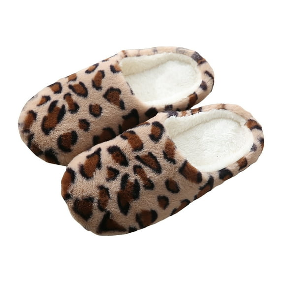 Leopard Fuzzy Slippers for Women Indoor Cozy Memory Foam House Shoes Plush Warm Winter Ladies Bedroom Slip on