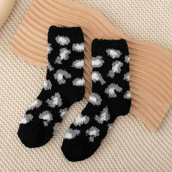 Leopard Fuzzy Socks for Women Soft Coral Fleece Socks Winter Warm Cozy Fluffy Socks for Christmas Gifts