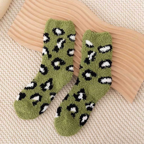 Leopard Fuzzy Socks for Women Soft Coral Socks Winter Warm Cozy Fluffy Socks for Christmas Gifts