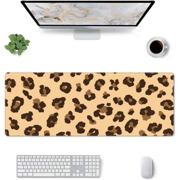 Leopard Gaming Mouse Pad Large Mouse Pad (31.5x11.8 Inch) Non-Slip Rubber Base Large Desk Mat Desk Protector for Home Office Gaming Work