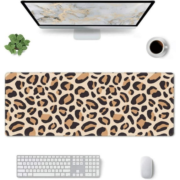 Leopard Gaming Mouse Pad Large Mouse Pad (31.5x11.8 Inch) Non-Slip Rubber Base Large Desk Mat Desk Protector for Home Office Gaming Work