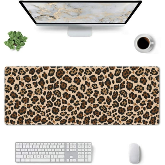 Leopard Gaming Mouse Pad Large Mouse Pad (31.5x11.8 Inch) Non-Slip Rubber Base Large Desk Mat Desk Protector for Home Office Gaming Work