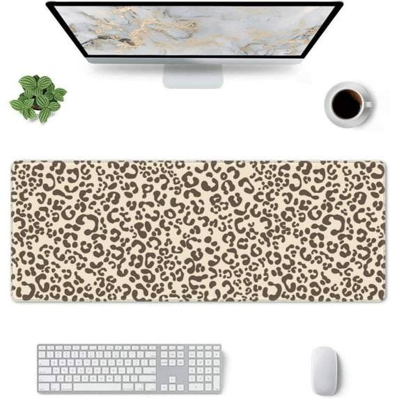 Leopard Gaming Mouse Pad Large Mouse Pad (31.5x11.8 Inch) Non-Slip Rubber Base Large Desk Mat Desk Protector for Home Office Gaming Work