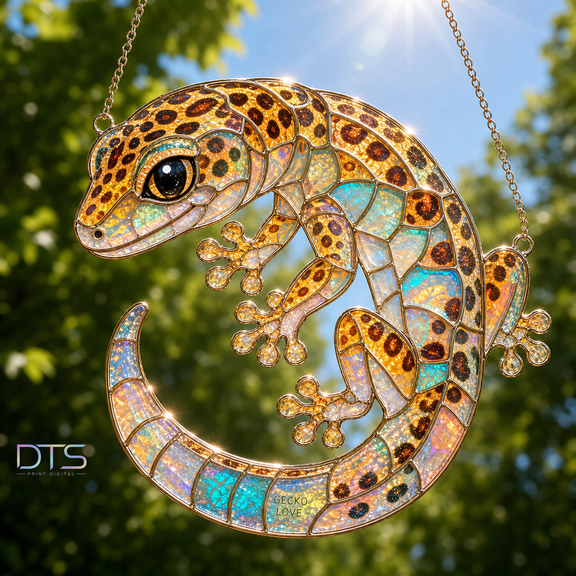 Leopard Gecko Acrylic Window Hanging Gift, Colorful Suncatcher for Reptile Lovers