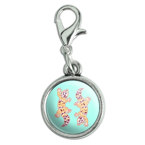 Leopard Gecko Antiqued Bracelet Pendant Zipper Pull Charm with Lobster Clasp