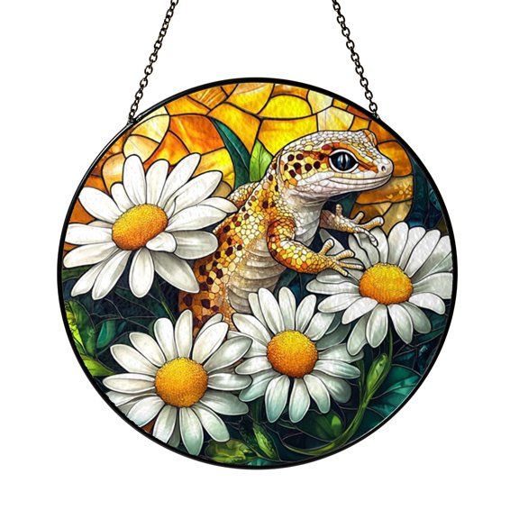 Leopard Gecko Faux Stained Glass Suncatcher, Reptile Window Hanging Decor with Unique Desert Style