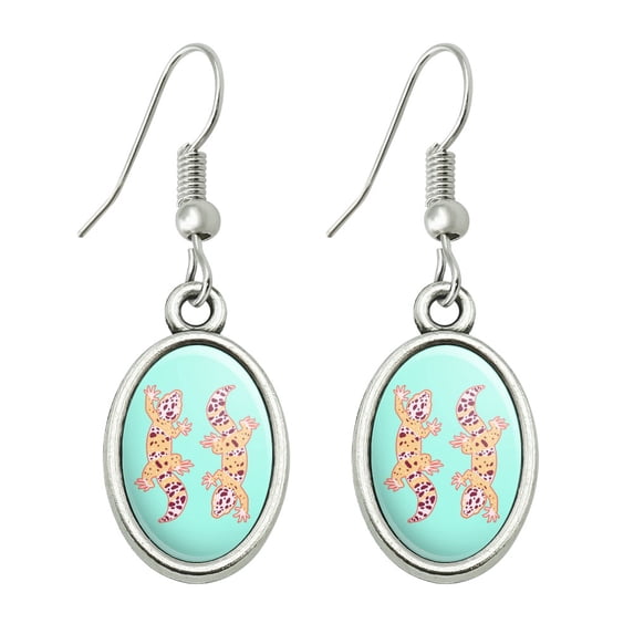 Leopard Gecko Novelty Dangling Drop Oval Charm Earrings