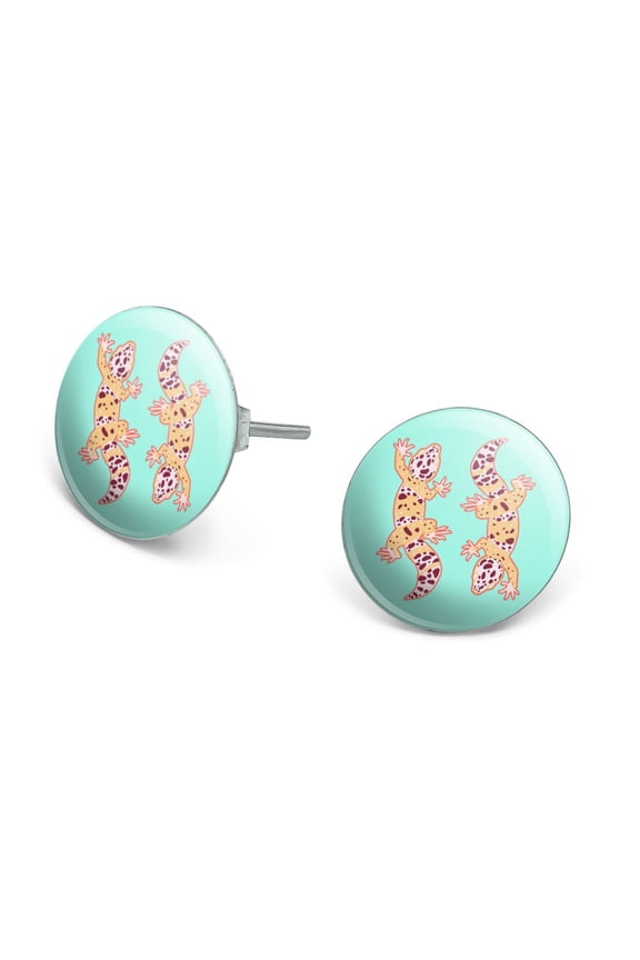 Leopard Gecko Novelty Silver Plated Stud Earrings