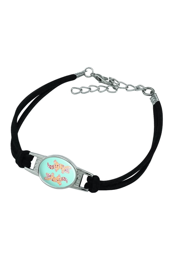 Leopard Gecko Novelty Suede Leather Metal Bracelet