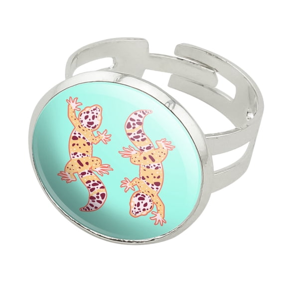 Leopard Gecko Silver Plated Adjustable Novelty Ring