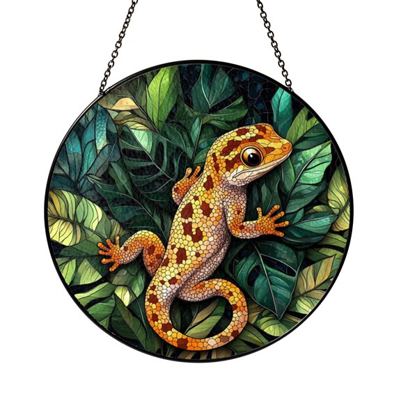 Leopard Gecko Window Hanging Glass Art, Unique Reptile Decor for Animal Lover Home Styling