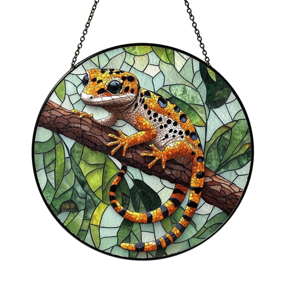 Leopard Gecko Window Suncatcher, Stained Glass Style Reptile Hanging Decor, Eye Catching Gift for Lizard Enthusiasts