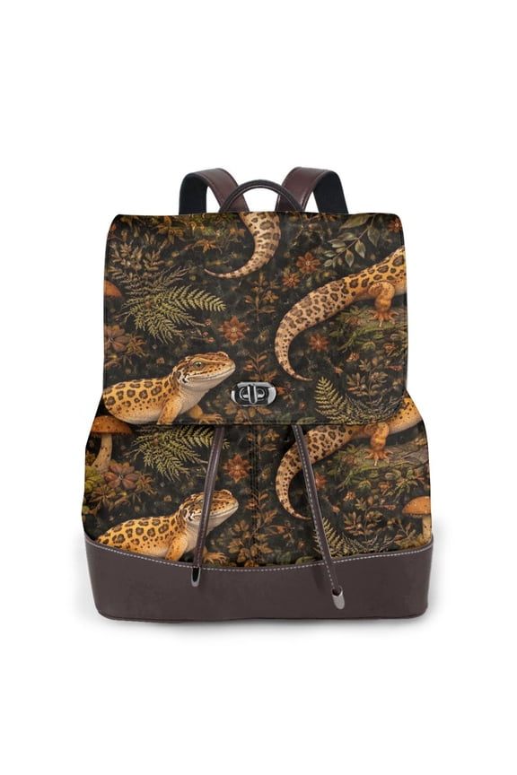 Leopard Gecko Women's Leather Backpack All-Over Print Bag for Work and Travel