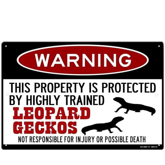 Leopard Geckos Sign,Funny Metal Signs,Leopard Gecko Gift,Gecko Accessories,Lizard Warning Sign,Pet Gift Aluminum Metal Sign 8 X 12 Inches