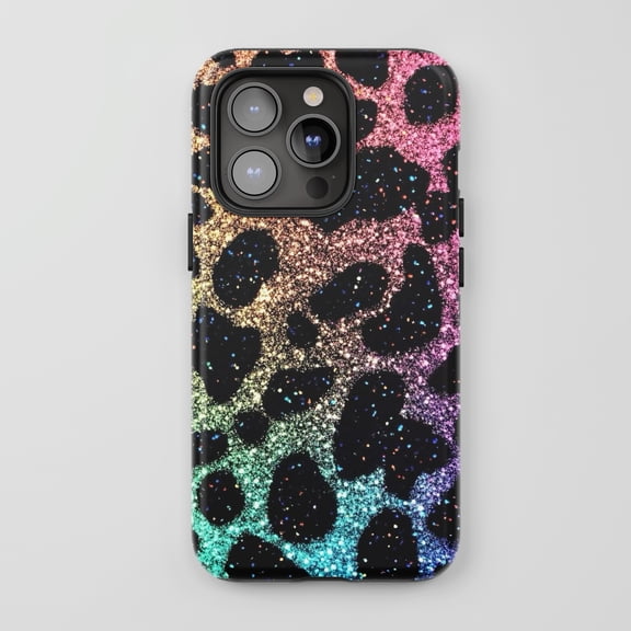 Leopard Glitter Rainbow For iPhone Protective Phone Case Glam Rainbow Gradient Shimmering