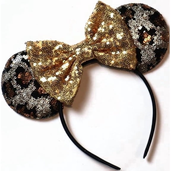 Leopard Gold Sequin Mickey Minnie Ears Headband / Minnie Inspired Princess Ears / Minnie Headband